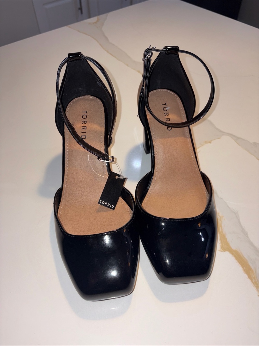 torrid Black Patent Square-Toe Ankle-Strap Heels